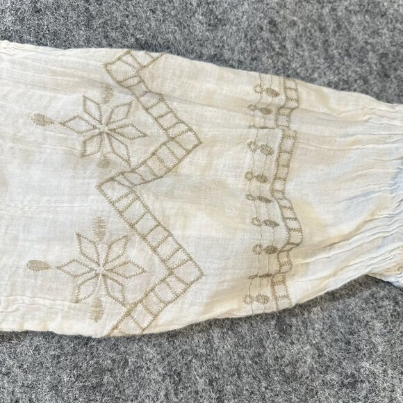 Lush Peasant Blouse WMNS L White Boho Cottagecore Feminine Ruffle V-Neck Top - Picture 5 of 14